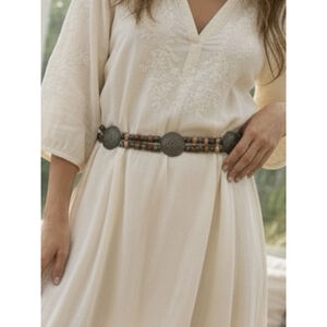Boho Beaded Belt vintage Brassconcho medallion Wood Bead adjustable Waist Belt